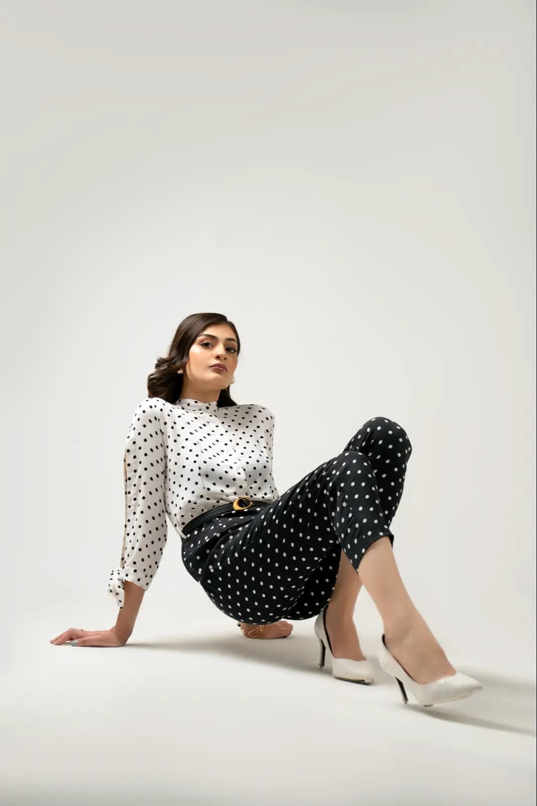 Polka Dot Split Sleeve Blouse