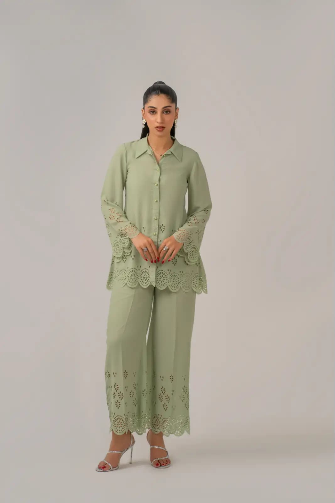 Pistachio Green Cutwork Cord Set