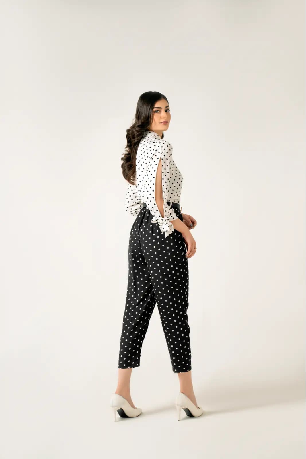 Polka Dot Split Sleeve Blouse