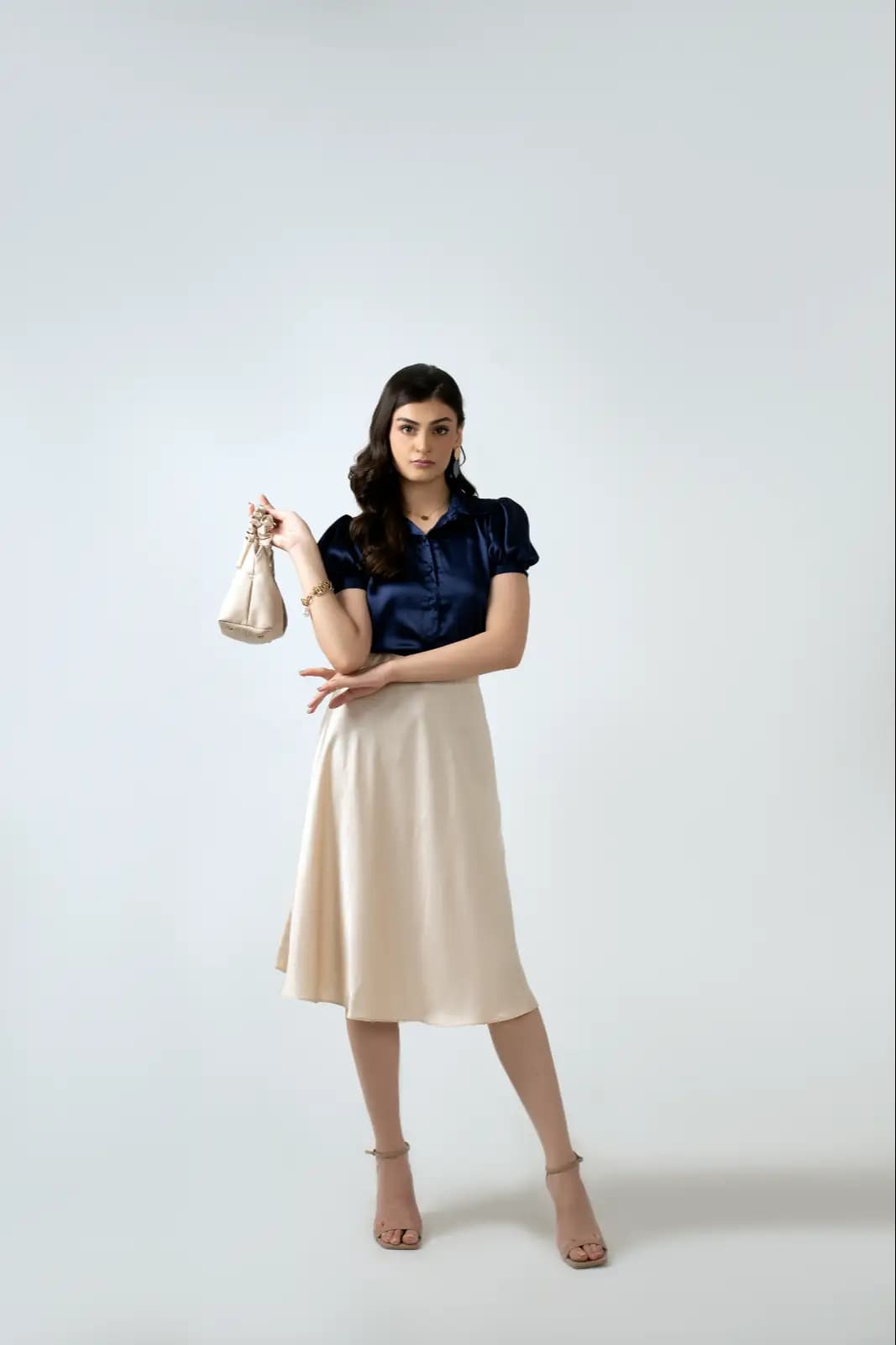 Navy Blue Satin Shimose Blouse