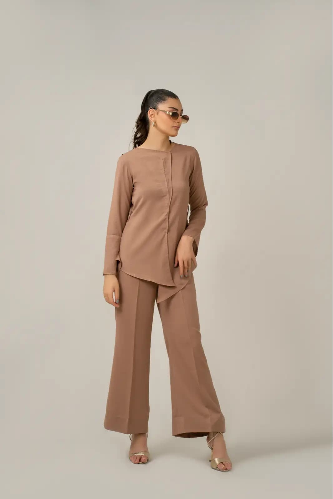 Asymmetrical Sandy Brown Cord-Set