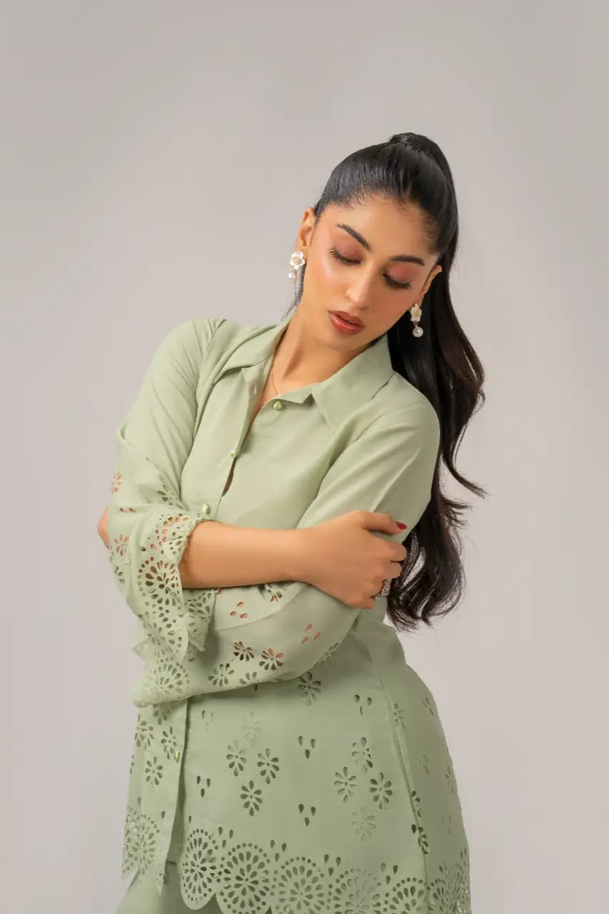 Pistachio Green Cutwork Cord Set