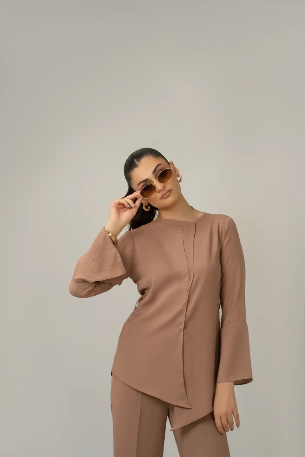 Asymmetrical Sandy Brown Cord-Set