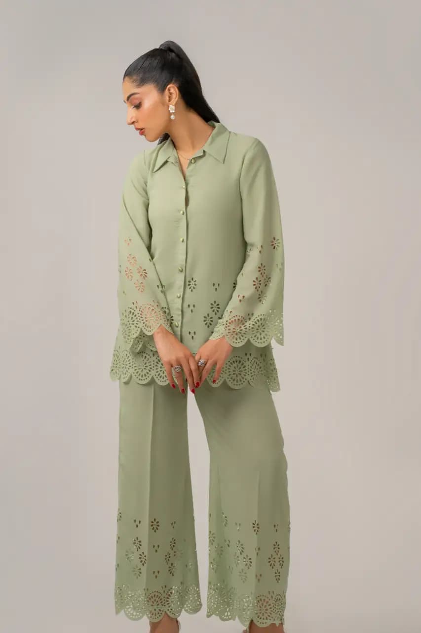 Pistachio Green Cutwork Cord Set
