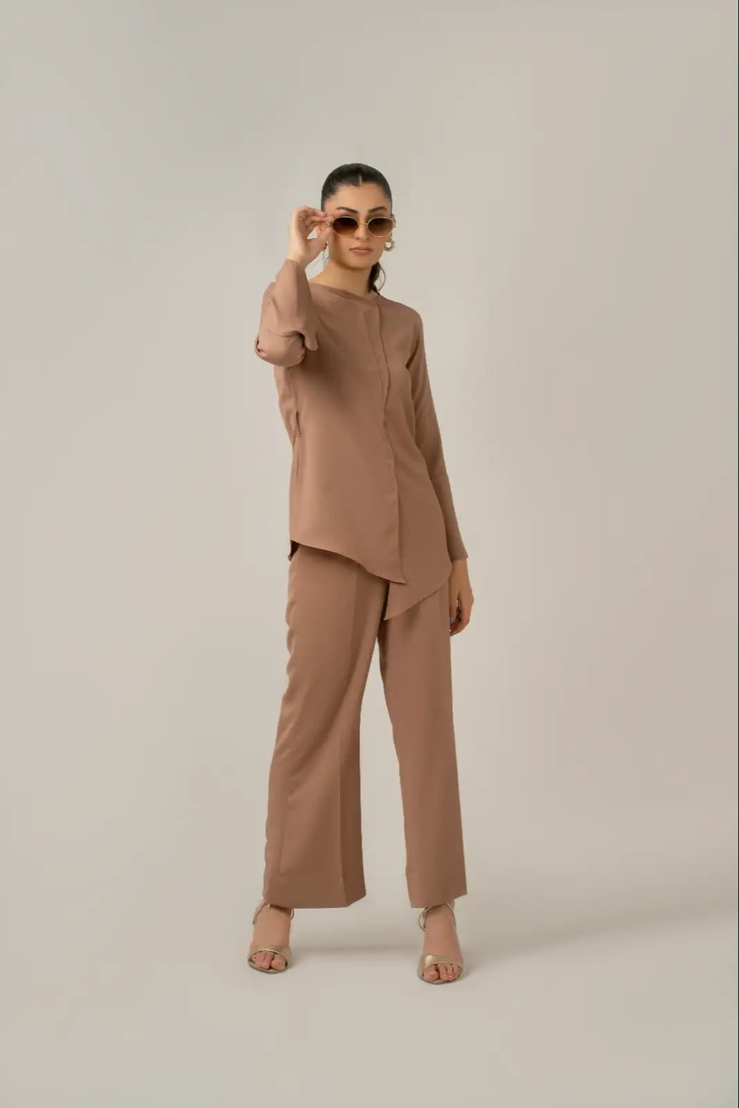 Asymmetrical Sandy Brown Cord-Set