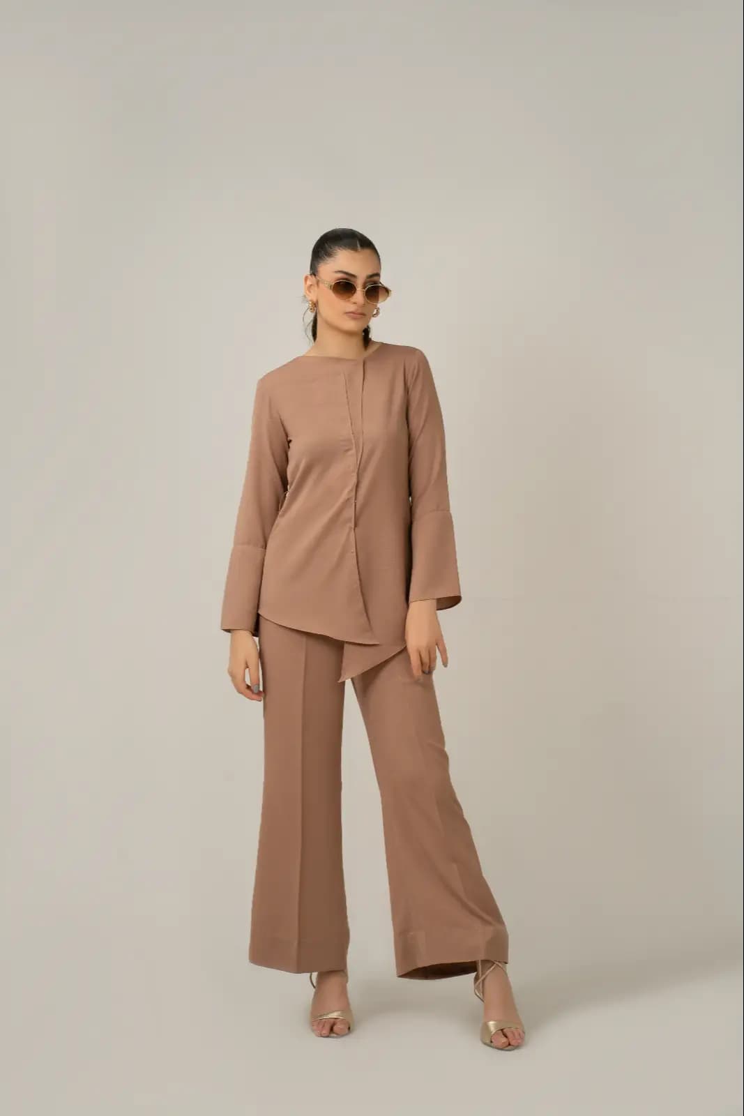 Asymmetrical Sandy Brown Cord-Set