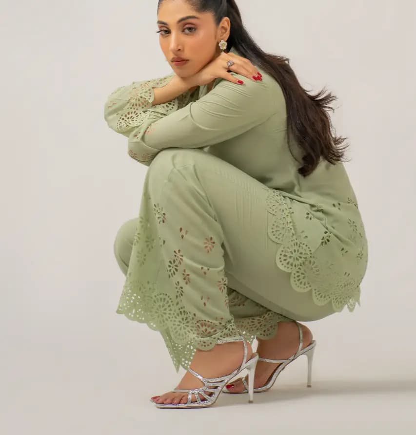 Pistachio Green Cutwork Cord Set