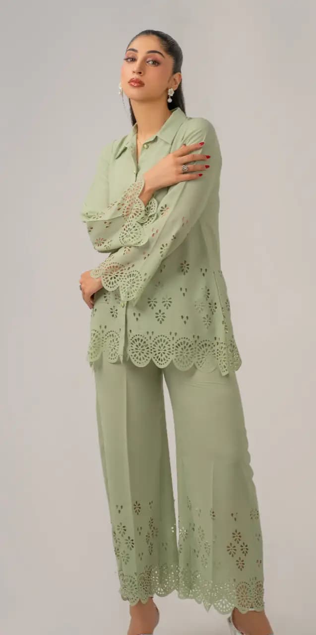 Pistachio Green Cutwork Cord Set