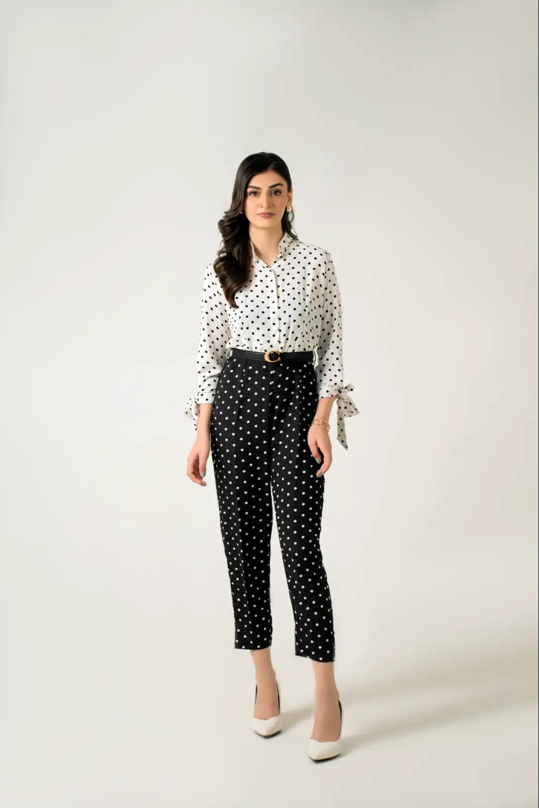 Polka Dot Split Sleeve Blouse