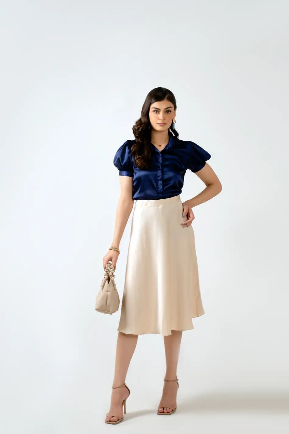 Navy Blue Satin Shimose Blouse