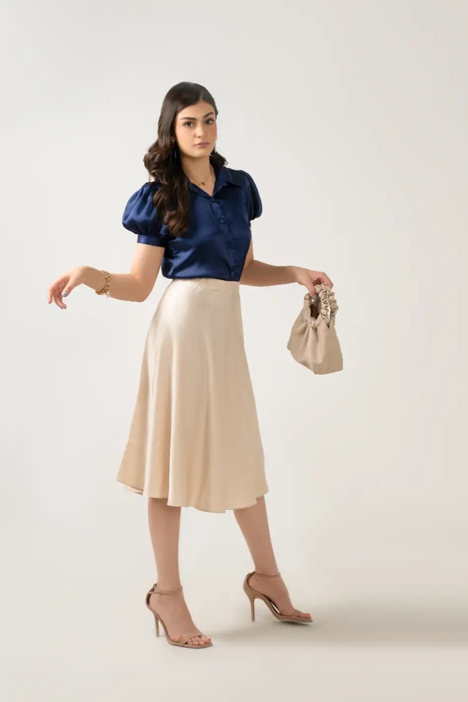 Navy Blue Satin Shimose Blouse